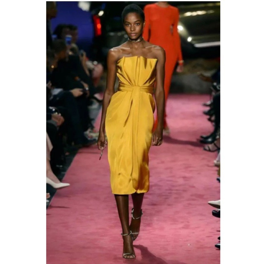 Brandon Maxwell Petal Front Cocktail Satin Dress